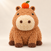 Rosen-Capybara mit Mandarine – Dekofigur in Karamell