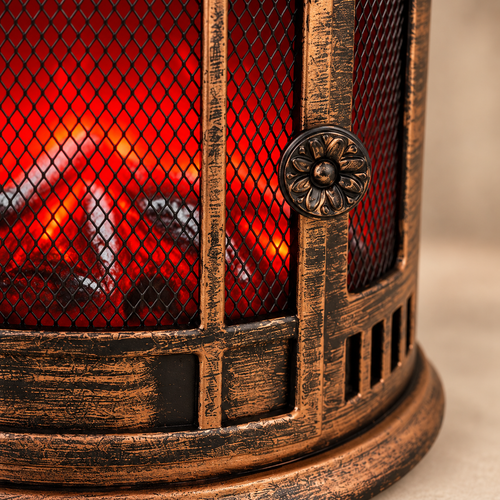 Deko-Kamin mit Feuereffekt im kupferfarbenen Vintage-Look