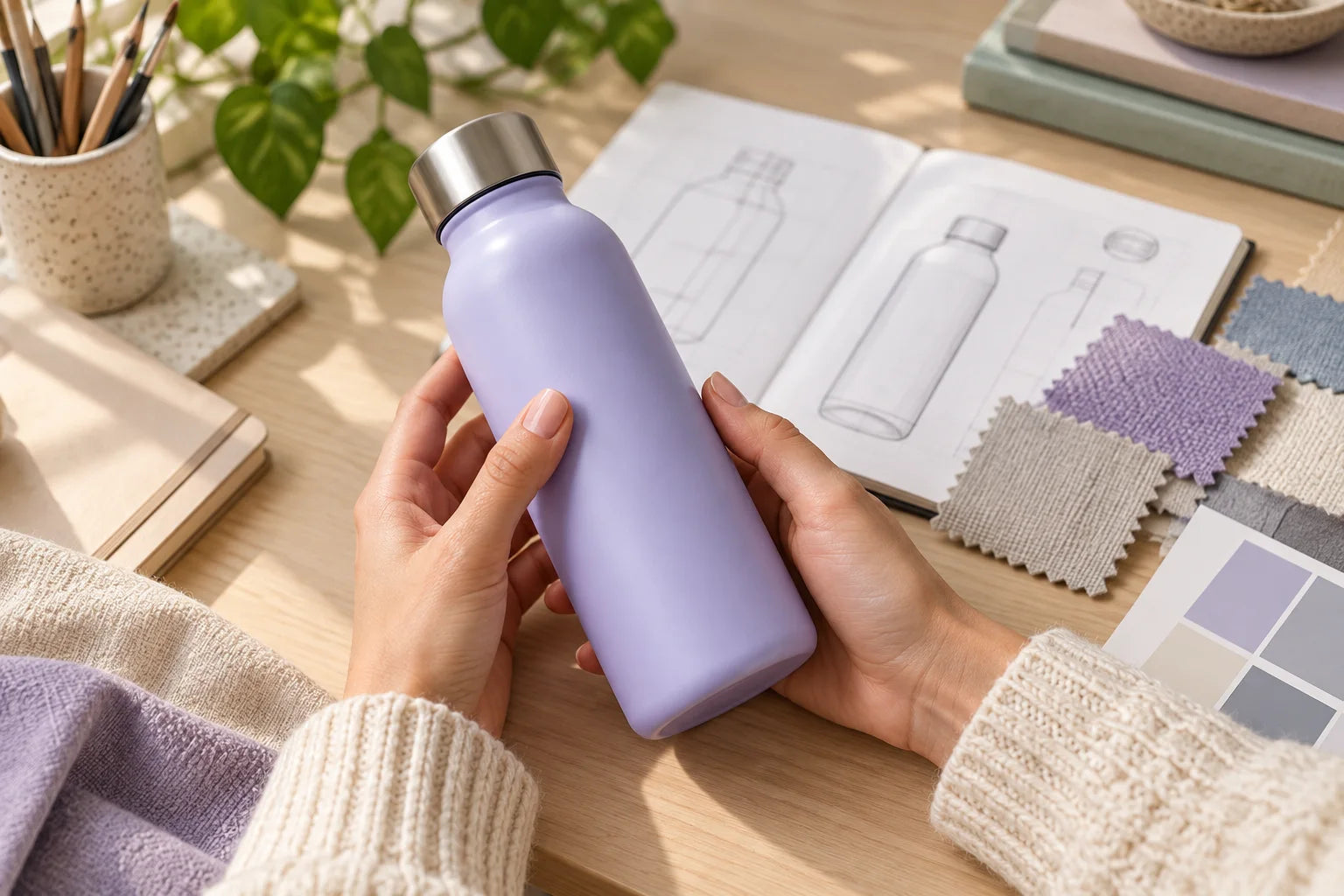 Produktentwicklung einer lilafarbenen Trinkflasche
